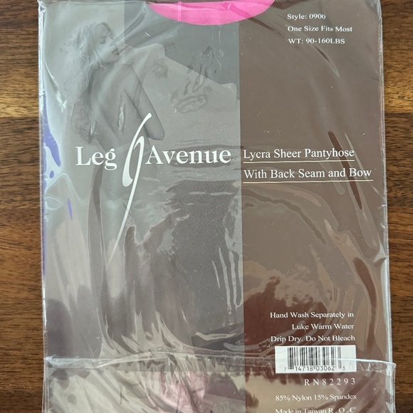 Leg Avenue, Sheer Pantyhose with Back Seam and Bow, Pink, OS - Picture 2 of 4